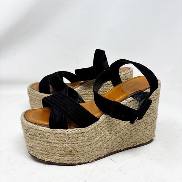 SCHUTZ Shoes - Schutz Black Suede Espadrille Platform Wedge Sandals Size 7.5 Natural Neutral
